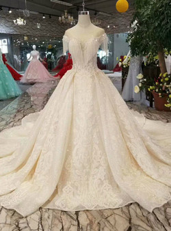 Shop 2019 Long & Short Light Champagne Tulle Sequins Backless Cap Sleeve Appliques Wedding Dress With Beading With Factory Price From Kemedress