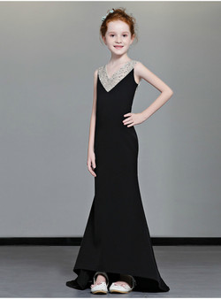 Shop 2019 Long & Short In Stock:Ship in 48 Hours Ready To Ship Black Mermaid V-neck Girl Dress With Factory Price From Kemedress