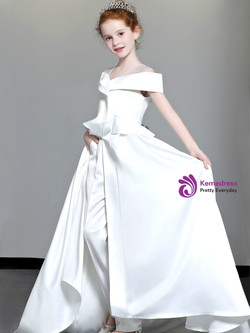 Shop 2019 Long & Short In Stock:Ship in 48 Hours White Two Piece Satin Dress And Pants Suits With Factory Price From Kemedress