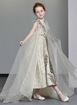 Shop 2019 Long & Short In Stock:Ship in 48 Hours Gold High Neck Tea Length Flower Girl Dress With Factory Price From Kemedress