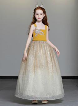 Shop 2019 Long & Short In Stock:Ship in 48 Hours Champagne Tulle Sequins Straps Flower Girl Dress With Factory Price From Kemedress