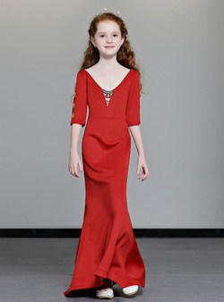 Shop 2019 Long & Short In Stock:Ship in 48 Hours Red Mermaid V-neck Short Sleeve Flower Girl Dress With Factory Price From Kemedress