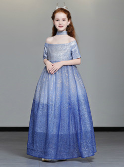 Shop 2019 Long & Short In Stock:Ship in 48 Hours Vlue Tulle Sequins Off The Shoulder Short Sleeve Girl Dress With Factory Price From Kemedress