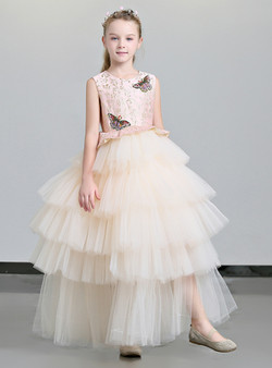 Shop 2019 Long & Short In Stock:Ship in 48 Hours Pink Tulle Backless Flower Girl Dress With Pearls With Factory Price From Kemedress
