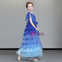 Shop 2019 Long & Short In Stock:Ship in 48 Hours Blue Tulle V-neck Flower Girl Dress With Beading With Factory Price From Kemedress