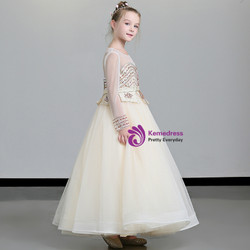 Shop 2019 Long & Short In Stock:Ship in 48 Hours Champagne Tulle Long SLeeve Flower Girl Dress  With Factory Price From Kemedress