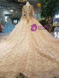 Shop 2019 Long & Short Champagne Tulle Gold Sequins Long Sleeve Wedding Dress With Train With Factory Price From Kemedress