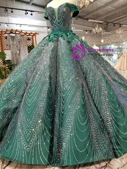 Shop 2019 Long & Short Dark Green Ball Gown Sequins Off The Shoulder Appliques Wedding Dress With Factory Price From Kemedress
