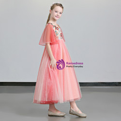 Shop 2019 Long & Short In Stock:Ship in 48 Hours Pink Tulle V-neck Embroidery Flower Girl Dress With Factory Price From Kemedress