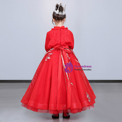 Shop 2019 Long & Short In Stock:Ship in 48 Hours Red Long Sleeve Tulle Lace Flower Girl Dress With Factory Price From Kemedress