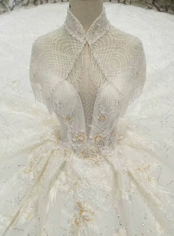 Shop 2019 Long & Short Light Champagne Ball Gown Tulle Sequins High Neck Backless Appliques Wedding Dress With Factory Price From Kemedress