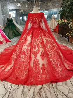 Shop 2019 Long & Short Red Ball Gown Lace Tulle Sequins Bateau See Through Back Wedding Dress With Factory Price From Kemedress