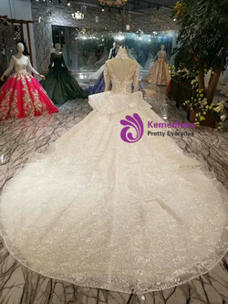 Shop 2019 Long & Short Champagne Ball Gown Lace High Neck Half Sleeve Backless Wedding Dress With Beading With Factory Price From Kemedress