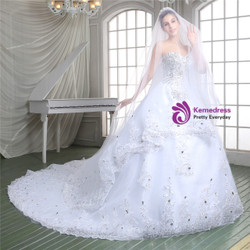 Shop 2019 Long & Short White Ball Gown Tulle Sweetheart Lace Appliques Wedding Dress With Crystal With Factory Price From Kemedress Shop 2019 Long & Short White Ball Gown Tulle Sweetheart Lace Appliques Wedding Dress With Crystal With Factory Price From Kemedress