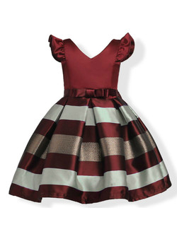 Shop 2019 Long & Short In Stock:Ship in 48 Hours Burgundy Satin V-neck Flower Girl Dress With Factory Price From Kemedress