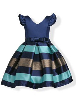 Shop 2019 Long & Short In Stock:Ship in 48 Hours Blue Satin V-neck Short Flower Girl Dress With Factory Price From Kemedress