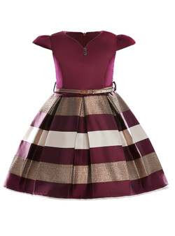 Shop 2019 Long & Short In Stock:Ship in 48 Hours Burgundy V-neck Satin Cap Sleeve Flower Girl Dress With Factory Price From Kemedress