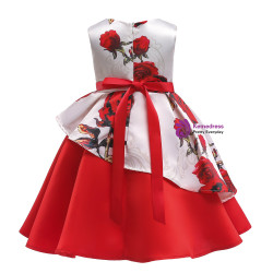 Shop 2019 Long & Short In Stock:Ship in 48 Hours  Red Satin Print Flower Girl Dress With Bow With Factory Price From Kemedress