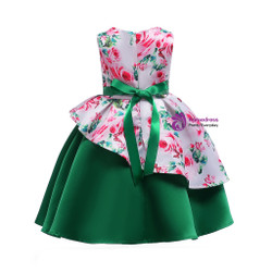 Shop 2019 Long & Short In Stock:Ship in 48 Hours Green Satin Print Flower Dress With Bow With Factory Price From Kemedress