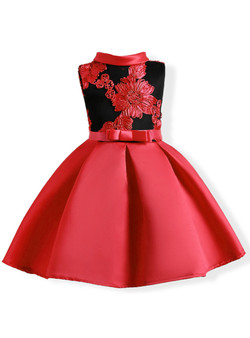 Shop 2019 Long & Short In Stock:Ship in 48 Hours Red Satin High Neck Flower Girl Dress With Factory Price From Kemedress