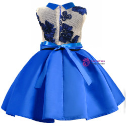Shop 2019 Long & Short In Stock:Ship in 48 Hours Blue Satin High Neck Flower Girl Dress With Factory Price From Kemedress