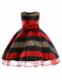 Shop 2019 Long & Short In Stock:Ship in 48 Hours Red Transverse Pattern Girl Dress With Bow With Factory Price From Kemedress