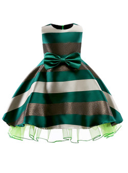 Shop 2019 Long & Short In Stock:Ship in 48 Hours Green Transverse Pattern Girl Dress With Bow With Factory Price From Kemedress
