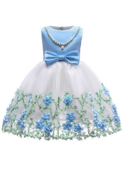 Shop 2019 Long & Short In Stock:Ship in 48 Hours Blue Tulle Appliques Flower Girl Dress With Bow With Factory Price From Kemedress