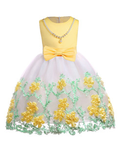 Shop 2019 Long & Short In Stock:Ship in 48 Hours Yellow Tulle Appliques Flower Girl Dress With Bow With Factory Price From Kemedress
