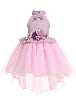 Shop 2019 Long & Short In Stock:Ship in 48 Hours Pink Tulle Lace High Neck Flower Girl Dress With Factory Price From Kemedress