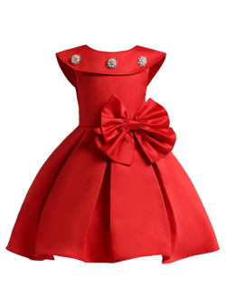 Shop 2019 Long & Short In Stock:Ship in 48 Hours Red Satin Short Flower Girl Dress With Bow With Factory Price From Kemedress