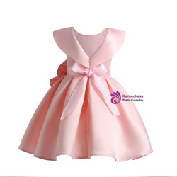 Shop 2019 Long & Short In Stock:Ship in 48 Hours Pink Satin Short Flower Girl Dress With Bow With Factory Price From Kemedress