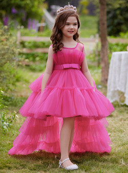 In Stock:Ship in 48 Hours Hot Pink Tulle Hi Lo Flower Girl Dress 