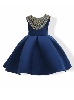 Shop 2019 Long & Short In Stock:Ship in 48 Hours Blue Satin Backless Flower Girl Dress With Bow With Factory Price From Kemedress