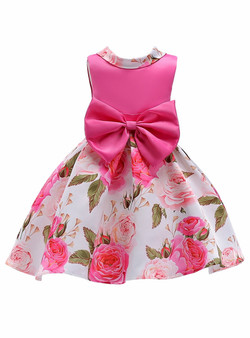 Shop 2019 Long & Short In Stock:Ship in 48 Hours Fuchsia Satin Print Flower Girl Dress With Bow With Factory Price From Kemedress