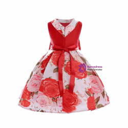 Shop 2019 Long & Short In Stock:Ship in 48 Hours Red Satin Print Flower Girl Dress With Bow With Factory Price From Kemedress