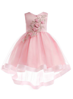 Shop 2019 Long & Short In Stock:Ship in 48 Hours Pink Satin Tulle Appliques Flower Girl Dress With Factory Price From Kemedress
