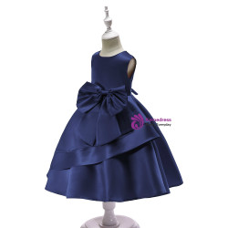 Shop 2019 Long & Short In Stock:Ship in 48 Hours Navy Blue Satin Flower Girl Dress With Bow With Factory Price From Kemedress