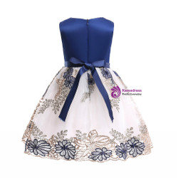 Shop 2019 Long & Short In Stock:Ship in 48 Hours Blue Satin Print Flower Girl Dress With Bow With Factory Price From Kemedress
