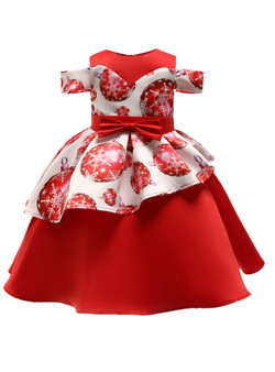 Shop 2019 Long & Short In Stock:Ship in 48 Hours Red Satin Print Christmas Flower Girl Dress With Factory Price From Kemedress