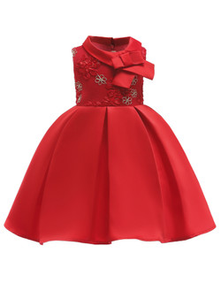 Shop 2019 Long & Short In Stock:Ship in 48 Hours Red Satin High Neck Flower Girl Dress With Bow With Factory Price From Kemedress