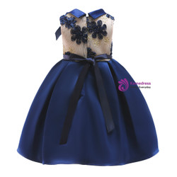 Shop 2019 Long & Short In Stock:Ship in 48 Hours Blue Satin High Neck Flower Girl Dress With Bow With Factory Price From Kemedress