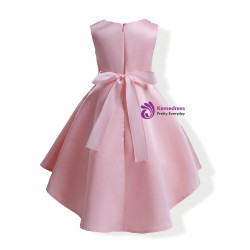 Shop 2019 Long & Short In Stock:Ship in 48 Hours Pink Satin Lace Flower Girl Dress With Bow With Factory Price From Kemedress