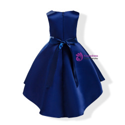 Shop 2019 Long & Short In Stock:Ship in 48 Hours Blue Satin Lace Flower Girl Dress With Bow With Factory Price From Kemedress