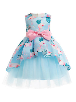 Shop 2019 Long & Short In Stock:Ship in 48 Hour Blue Tulle Print Flwoer Girl Dress With Bow With Factory Price From Kemedress