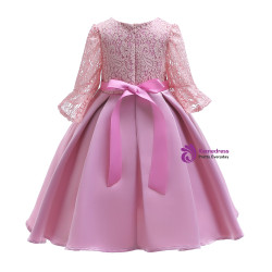 Shop 2019 Long & Short In Stock:Ship in 48 Hours Pink Satin Lace Short Sleeve Flower Girl Dress With Factory Price From Kemedress