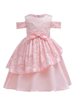 Shop 2019 Long & Short In Stock:Ship in 48 Hours Pink Lace Flower Girl Dress With Bow With Factory Price From Kemedress