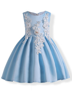 Shop 2019 Long & Short In Stock:Ship in 48 Hours Ligth Blue Satin Appliques Flower Girl With Factory Price From Kemedress