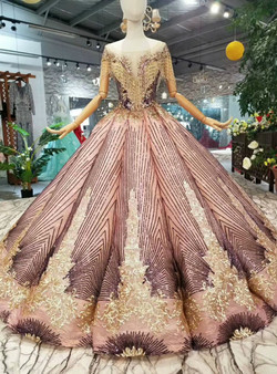 Shop 2019 Long & Short Pink Purple Sequins Ball Gown Bateau Cap Sleeve Backless Wedding Dress With Beading With Factory Price From Kemedress