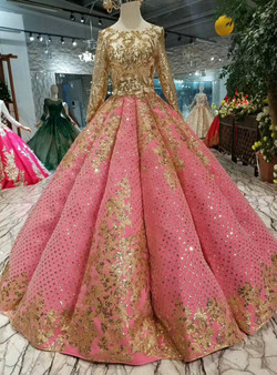 Shop 2019 Long & Short Red Ball Gown Sequins Gold Sequins Appliques Long Sleeve Wedding Dress With Factory Price From Kemedress